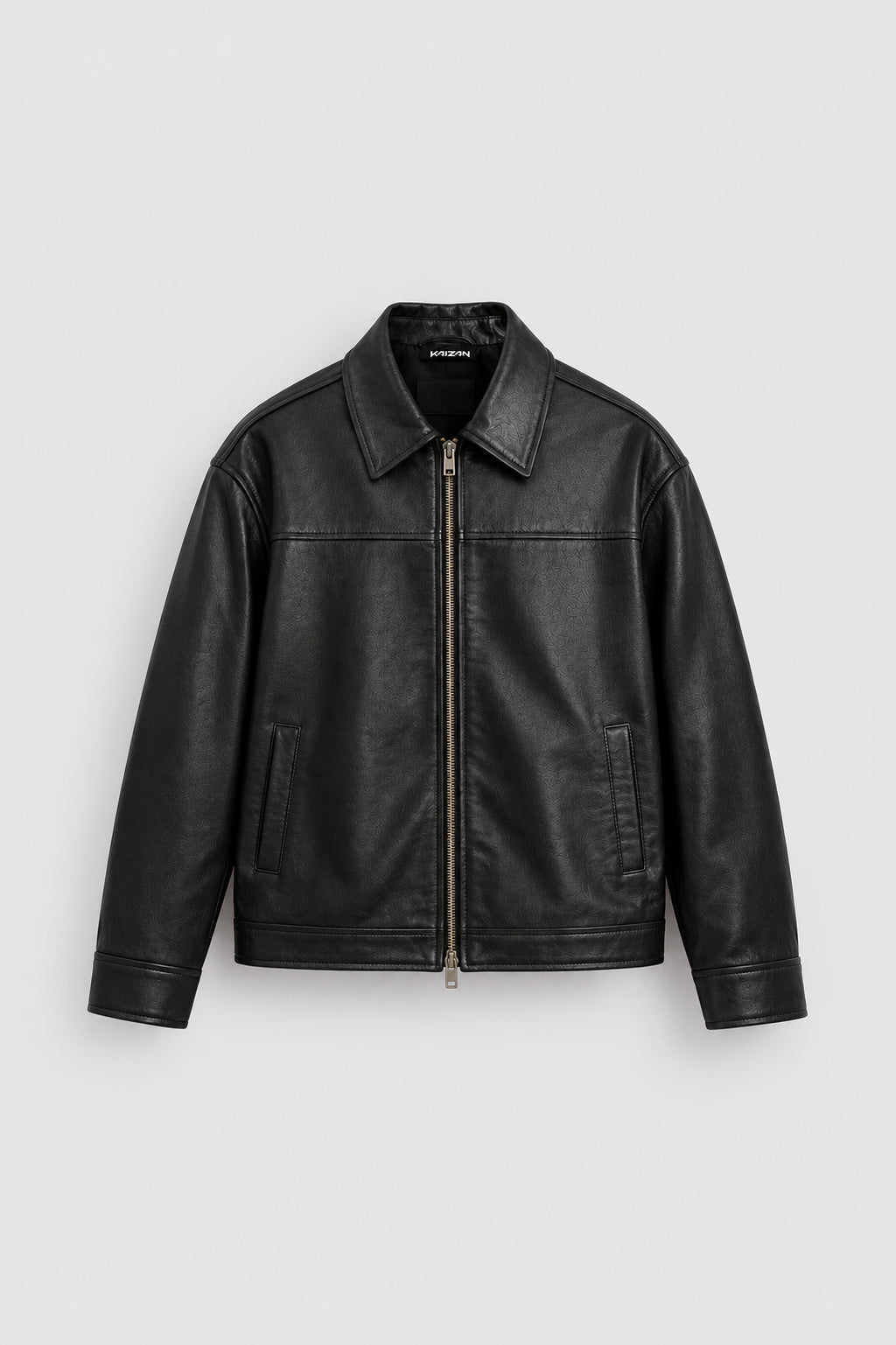 KAIZAN BLACK LEATHER BOXY-FIT JACKET