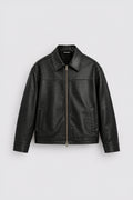 KAIZAN BLACK LEATHER BOXY-FIT JACKET