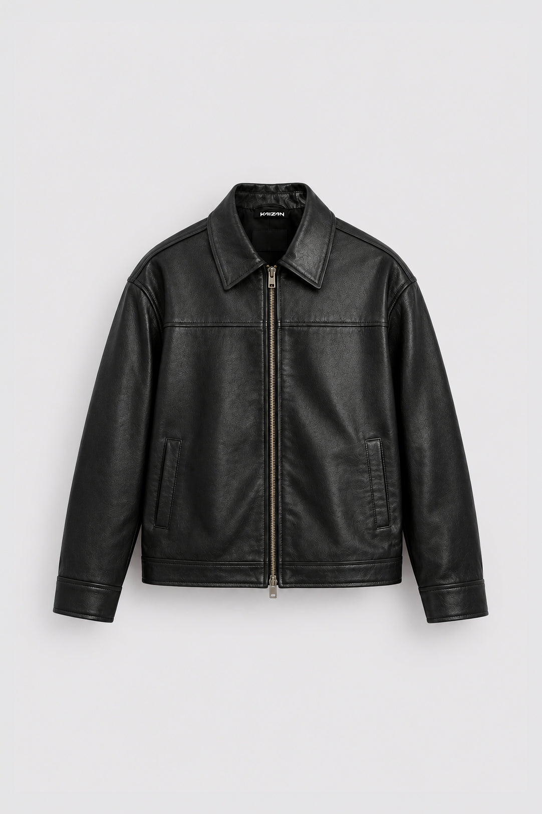 KAIZAN BLACK LEATHER BOXY-FIT JACKET