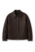 KAIZAN DARK BROWN LEATHER BOXY-FIT JACKET