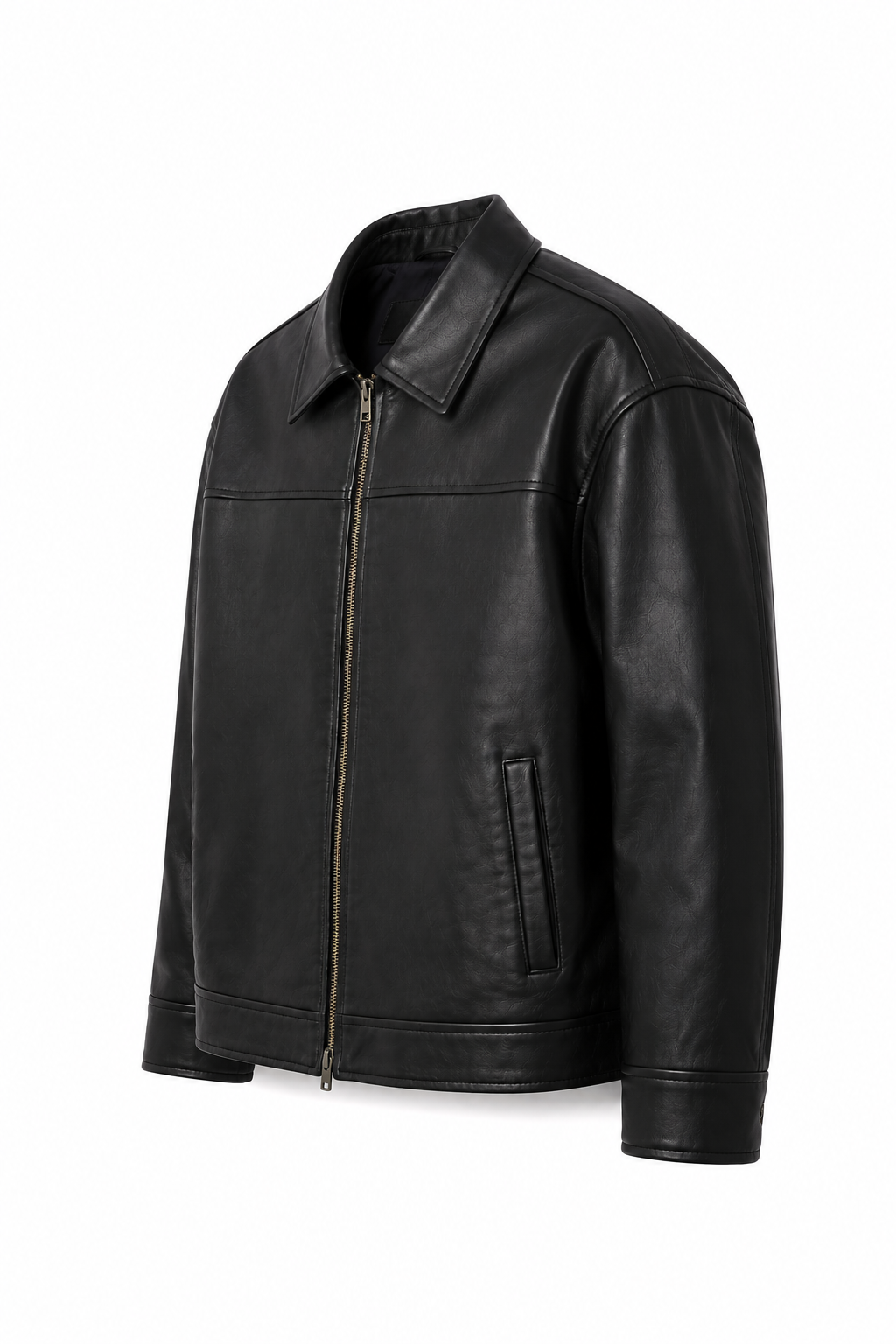 KAIZAN BLACK LEATHER BOXY-FIT JACKET