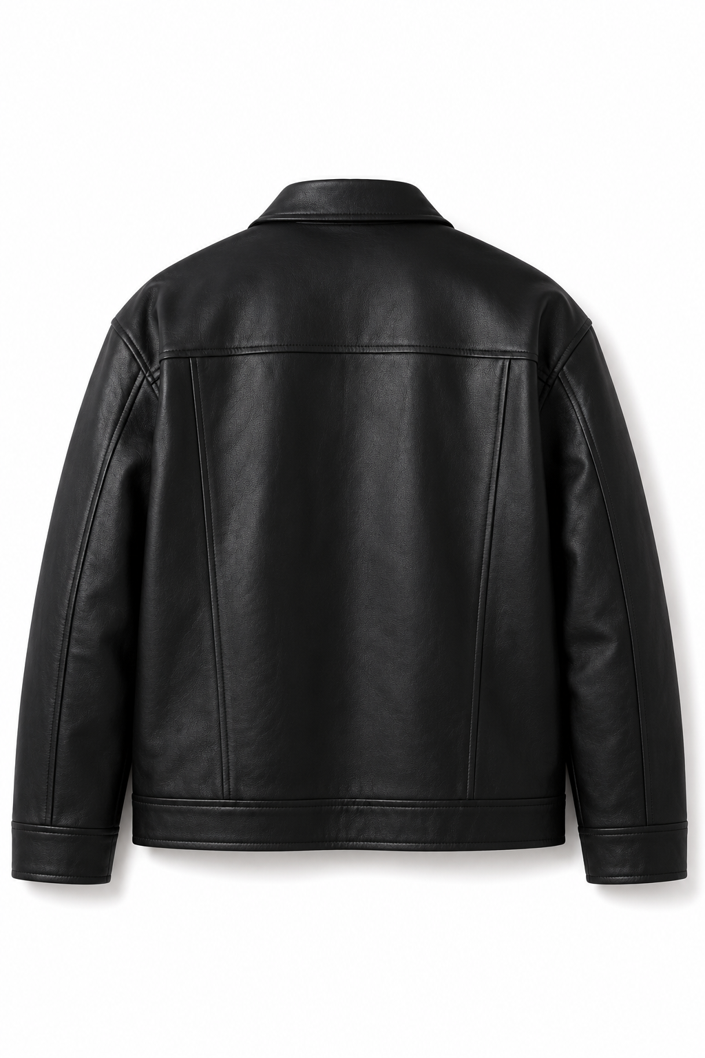 KAIZAN BLACK LEATHER BOXY-FIT JACKET