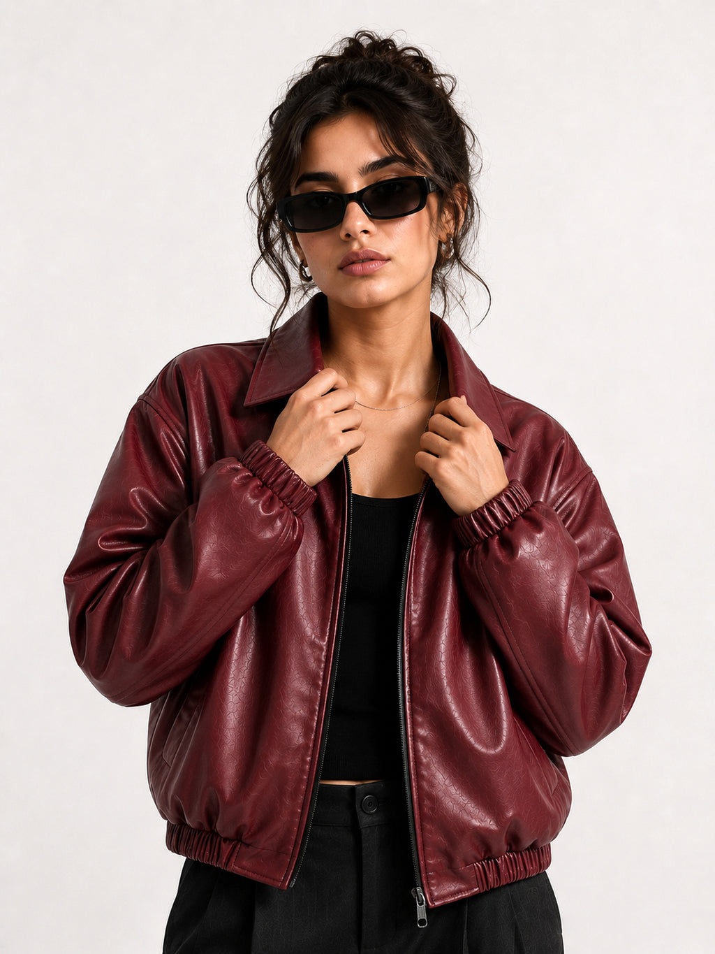 KAIZAN CHERRY LEATHER BAGGY-FIT JACKET