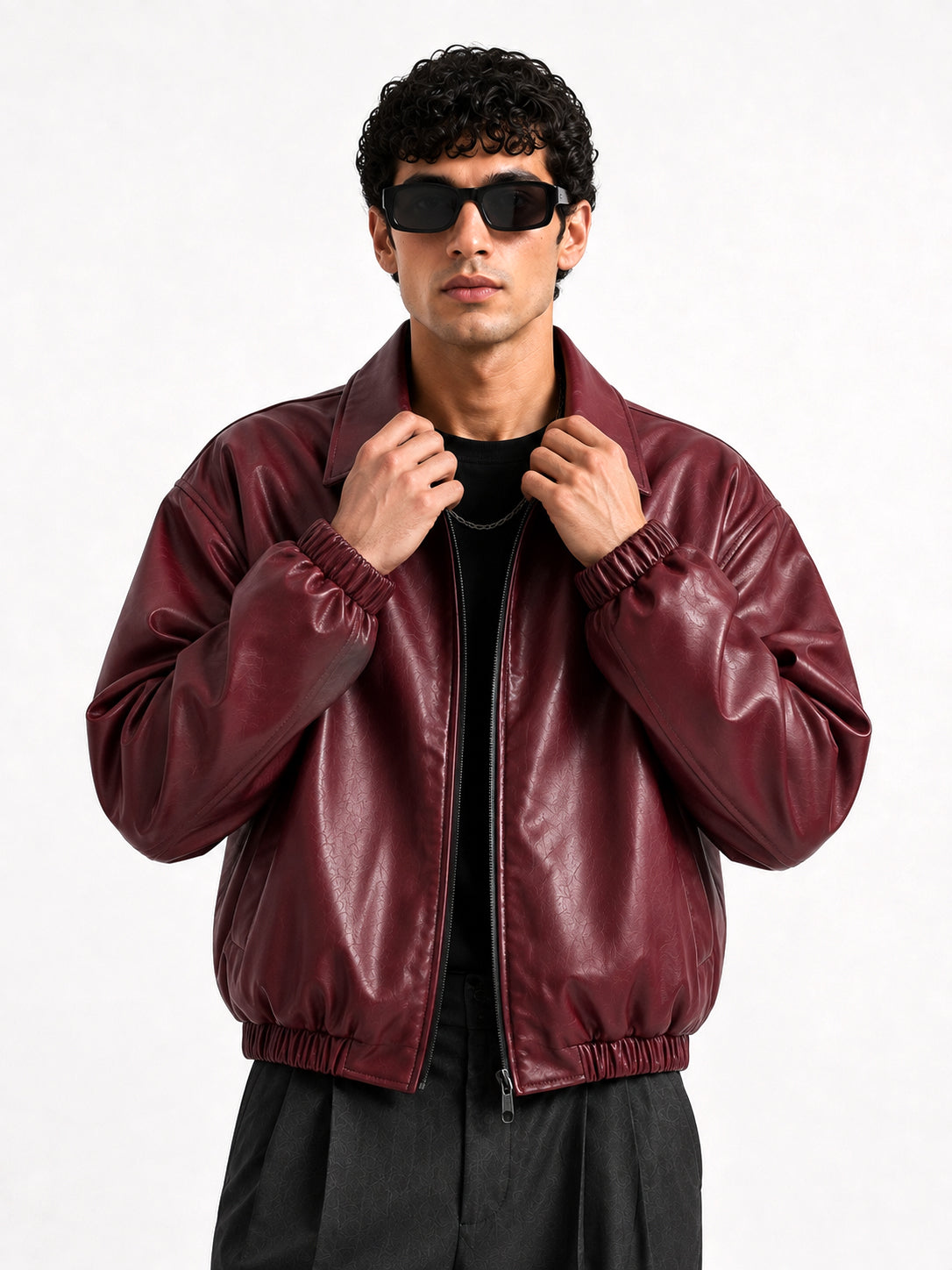 KAIZAN CHERRY LEATHER BAGGY-FIT JACKET