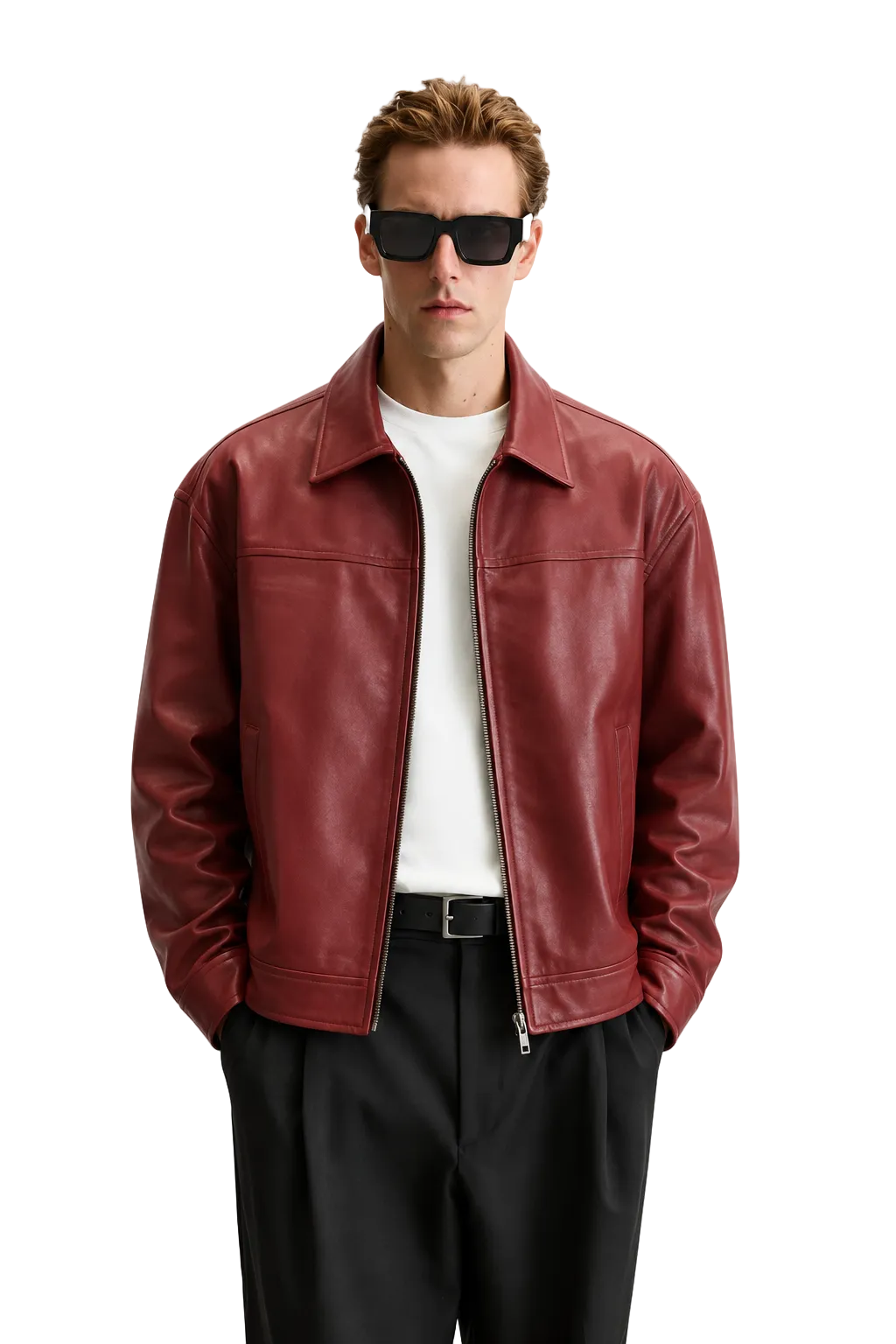 KAIZAN CHERRY LEATHER BOXY-FIT JACKET