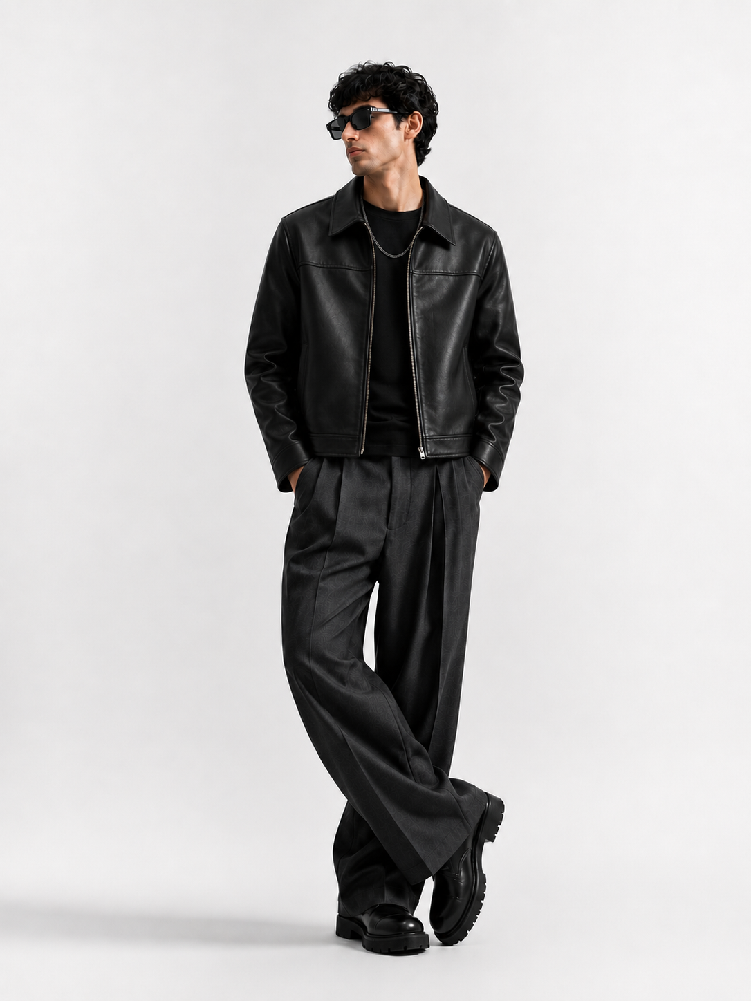KAIZAN BLACK LEATHER BOXY-FIT JACKET