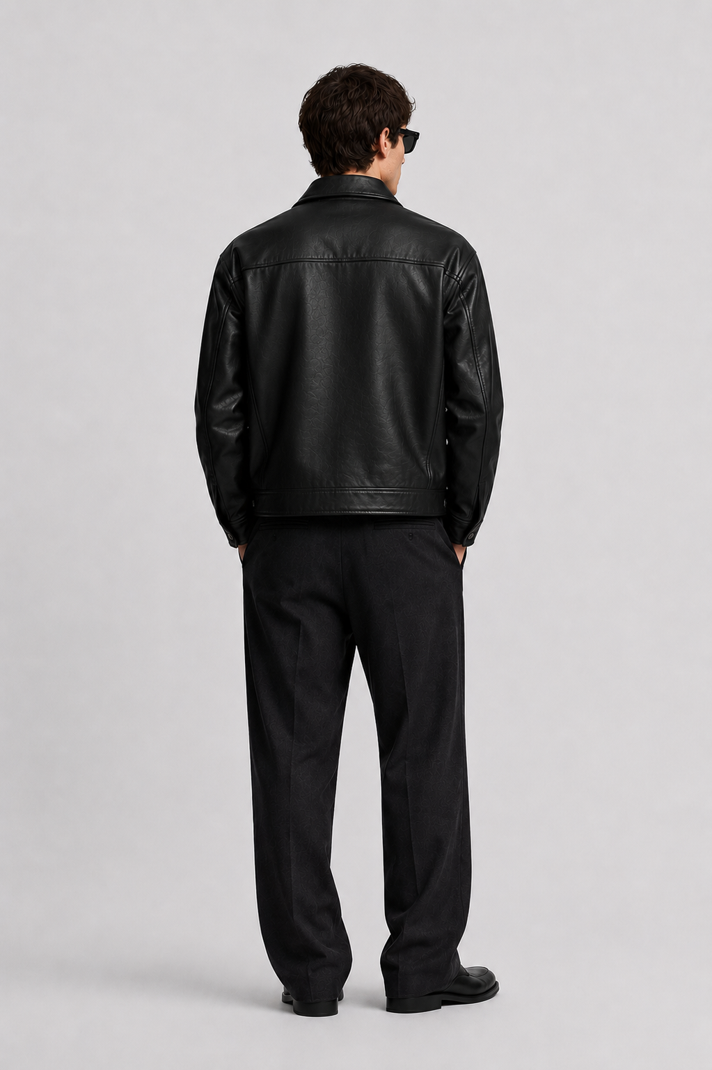 KAIZAN BLACK LEATHER BOXY-FIT JACKET